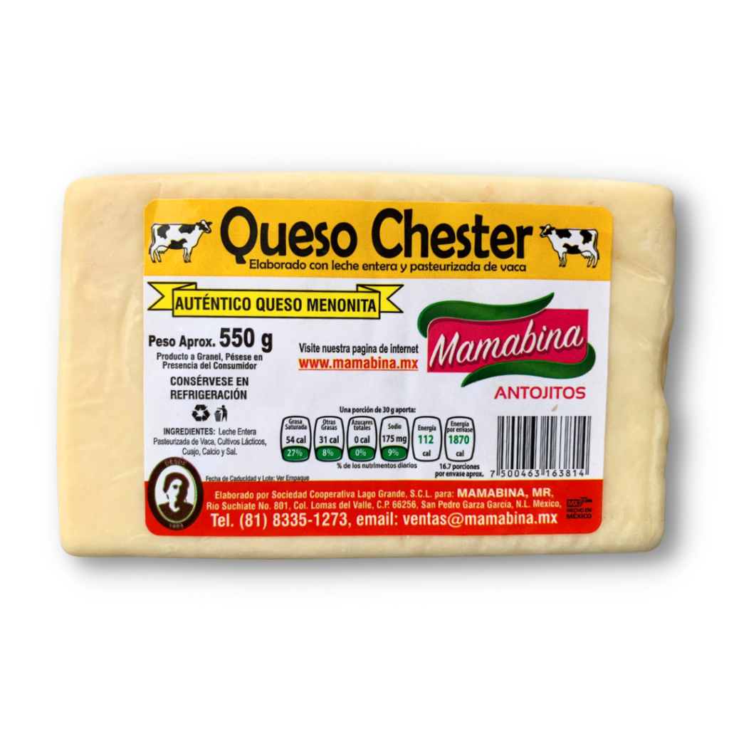 Queso Chester Menonita 550 Gr Mamabina 6408